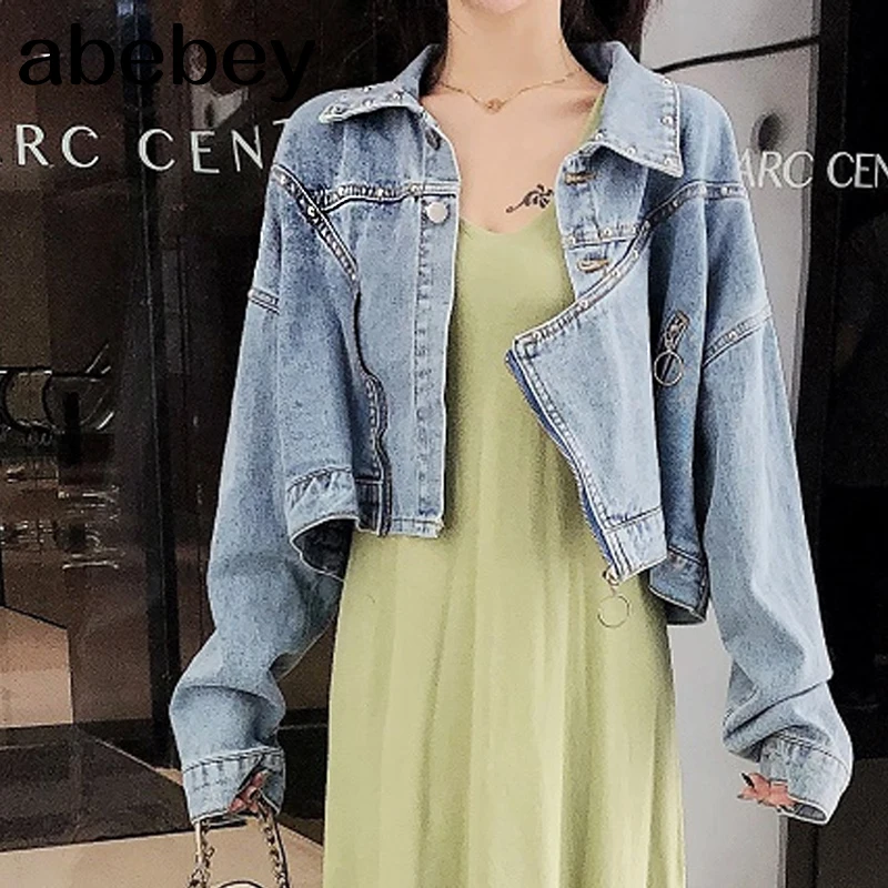 Женская джинсовая куртка с длинным рукавом винтажная повседневная короткая