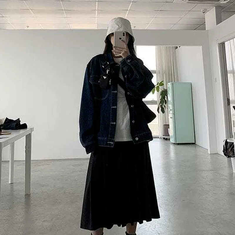 Джинсовые базовые куртки для женщин темно-синие Простые Модные студенческие