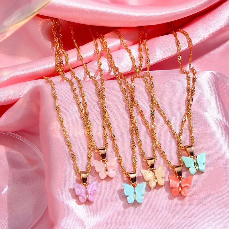 JUST FEEL New Fashion Butterfly Pendant Necklace for Women Gold Color Twist Chain 2020 Jewelry Party Friendship Gift | Украшения и