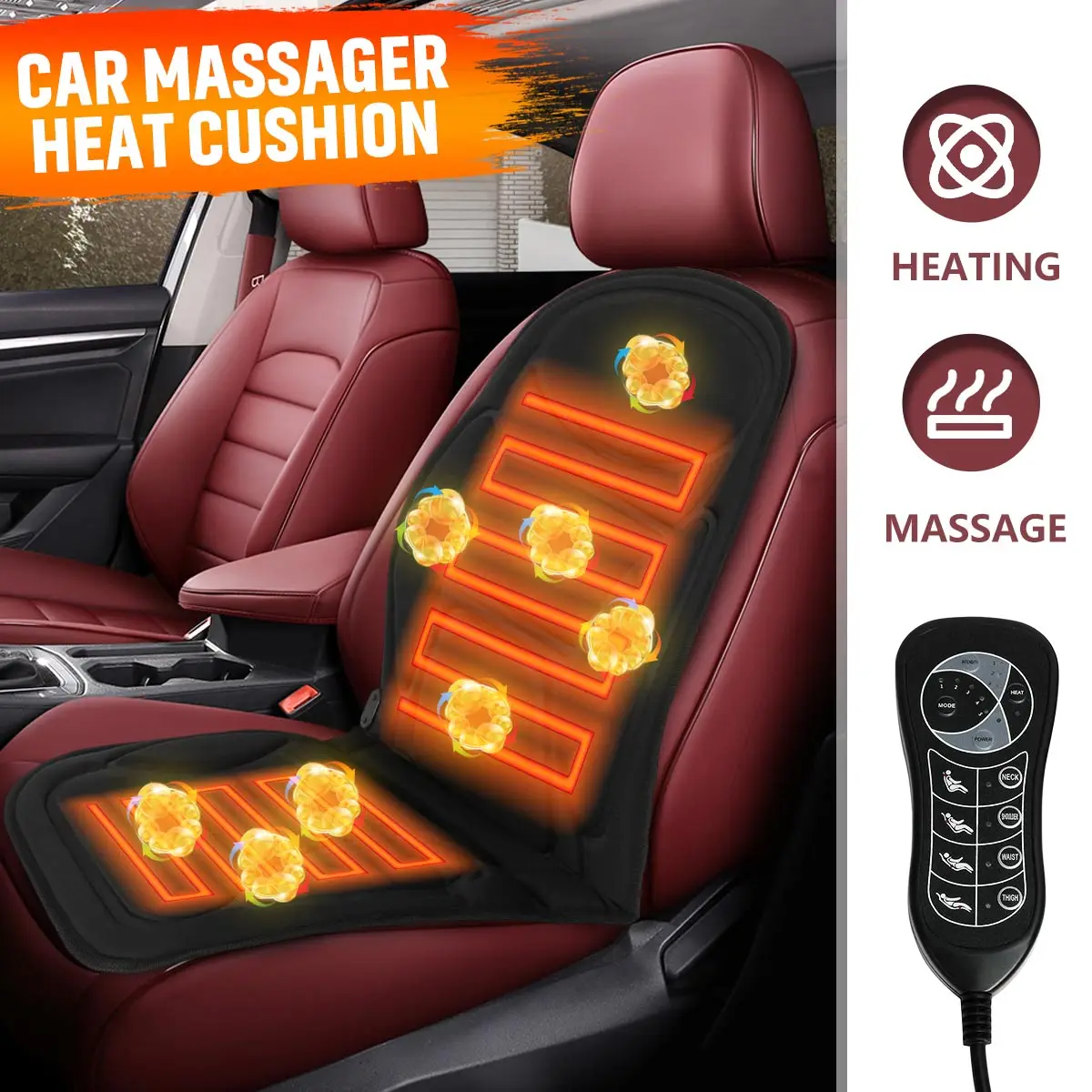 

12V Heated Car Seat Cushion Cover Seat Universal Seat Heater Body Massage Mat US/EU/UK Warmer Winter Household Car Home Cushion