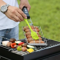 hot sell grilling basket metal mesh barbecue sausage grilling rack net picnic camping bbq net for kitchen barbecue grilling