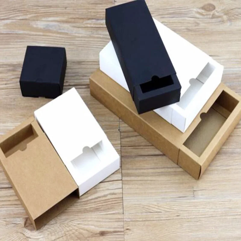 

10pcs Black kraft gift packaging cardboard box black packing gift box white paper drawer box wedding favor delicate drawer box