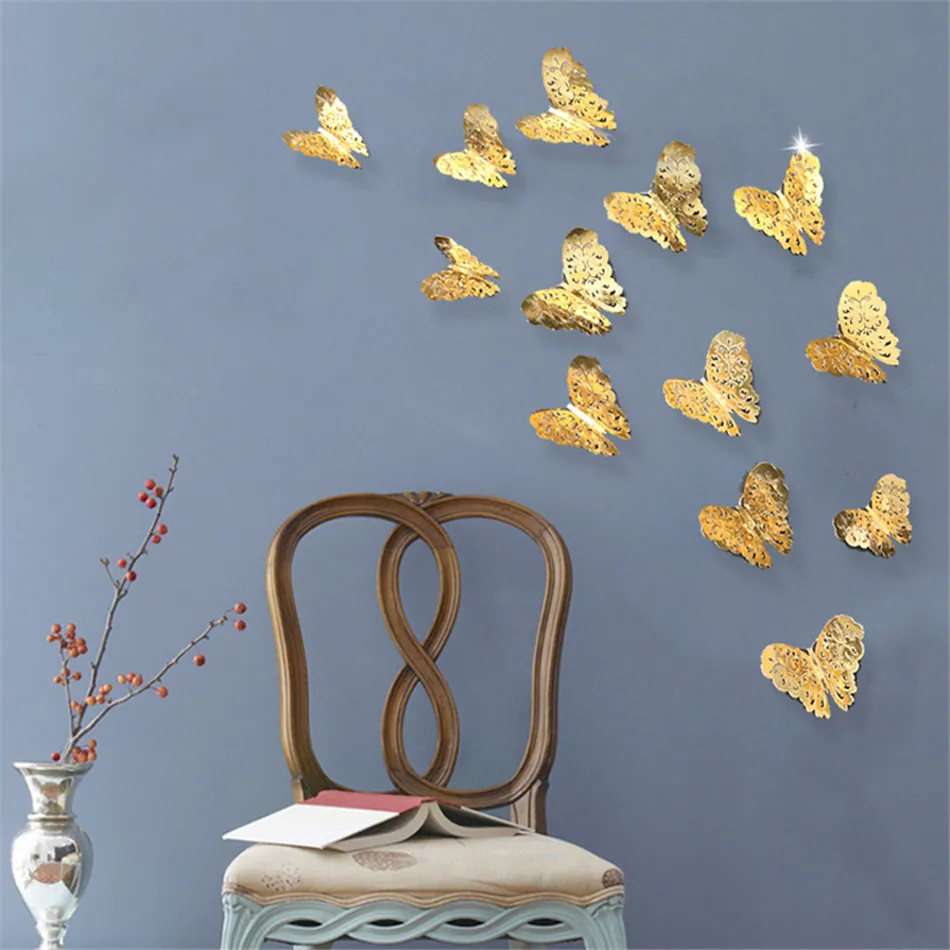 

Zollor Metal Texture 3D Hollow Butterfly Wall Stickers Children Room Decoration Self-adhesive Paper Room Wall Stickers
