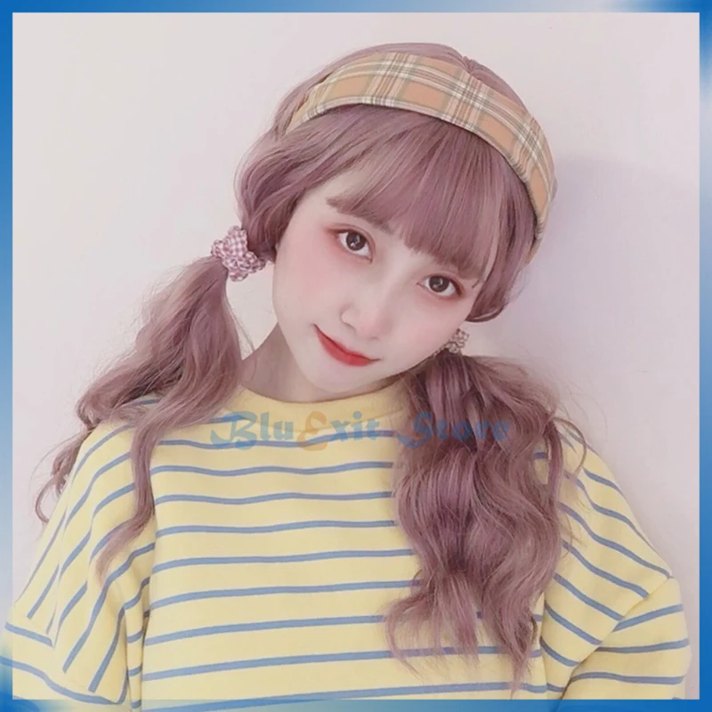 Lolita Harajuku Wig Cosplay Pink Sweet Cute Long Curly Wave Synthetic Hair Adult Girls Headwear | Facial