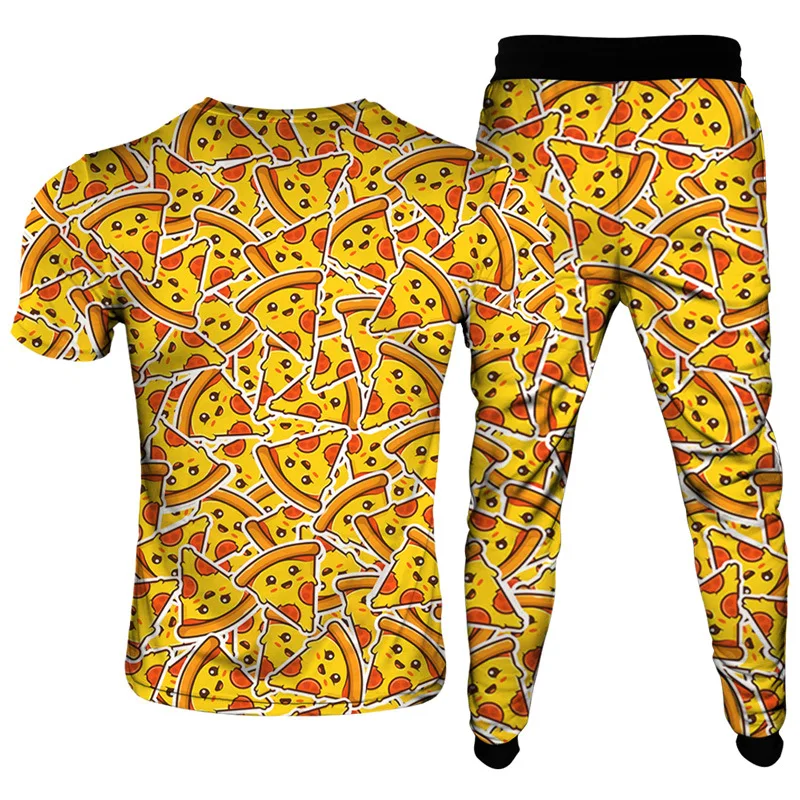 

woman 2021 gourmet pizza pattern suit men and women casual short-sleeved trousers two-piece 3D printing Women's tracksuit