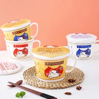 cat creativity ceramic cup with spoon lid ceramics instant noodle bowl dorm room student office high capacity bowl mug