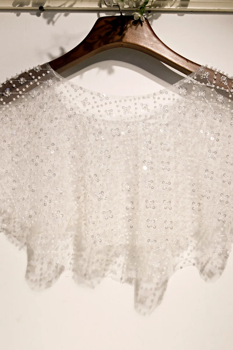 Новое дешевое свадебное платье-накидка цвета слоновой кости с жемчугом и