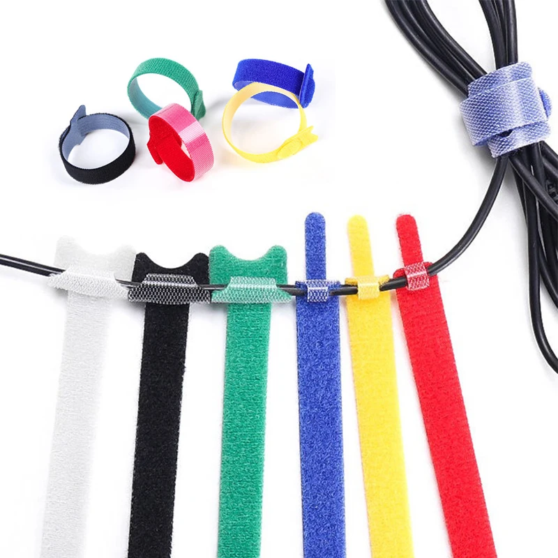 

50Pcs Reusable Nylon Strap Black Cable CordTidy Organiser Tool Hook and Loop Cable Ties Hook Loop Ties Desk Organizer Storage