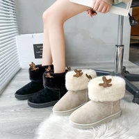 fashion winter snow boots women boots ankle slip on round toe low 1cm 3cm flat with solid plush keep warm thicken high quality