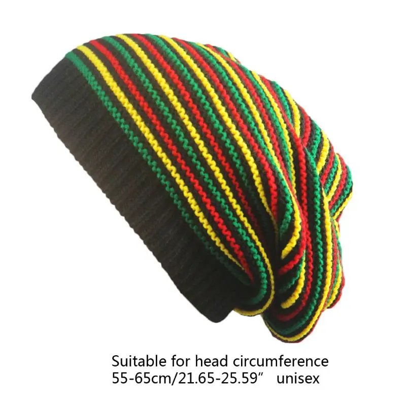 

Unisex Crochet Wavy Fine Stripes Beanie Cap Rainbow Jamaica Flag Baggy Skull Hat F3MD