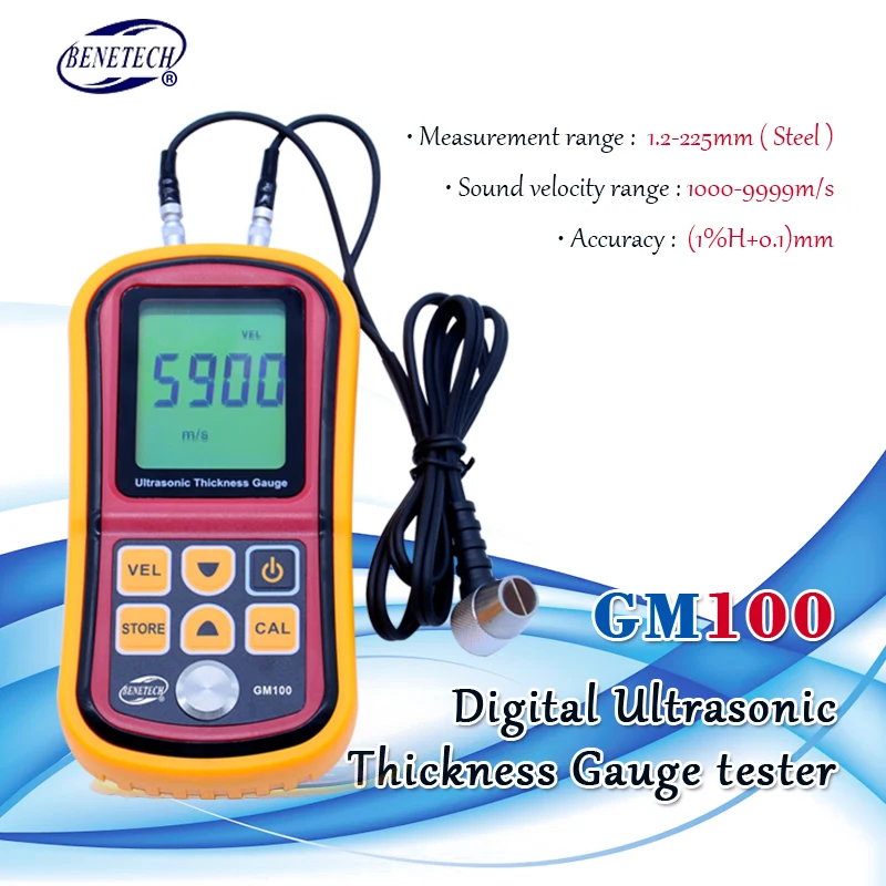 Цифровой ультразвуковой измеритель толщины GM100 скорости звука 1 2 200 мм с