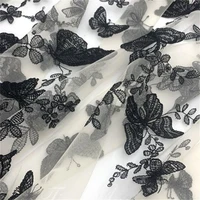 1 yard 2d butterfly embroidery tulle mesh lace fabric wedding dress lace material off white wine red