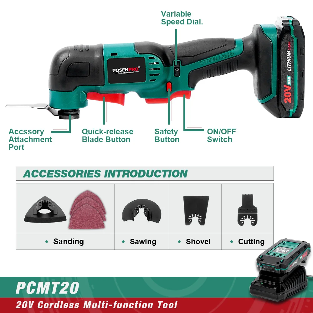 POSENPRO 20 в Беспроводная электрическая пила возвратно-поступательная 2.0Ah Li-Ion Kit