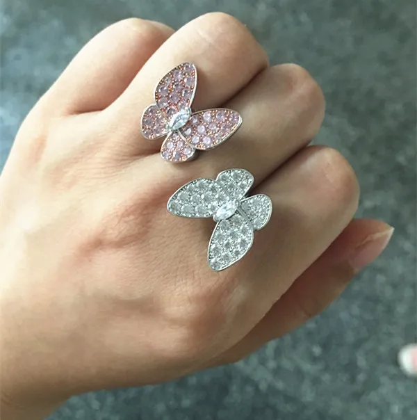 Модные Роскошные Брендовые вечерние ювелирные изделия Два Бабочка кольцо из