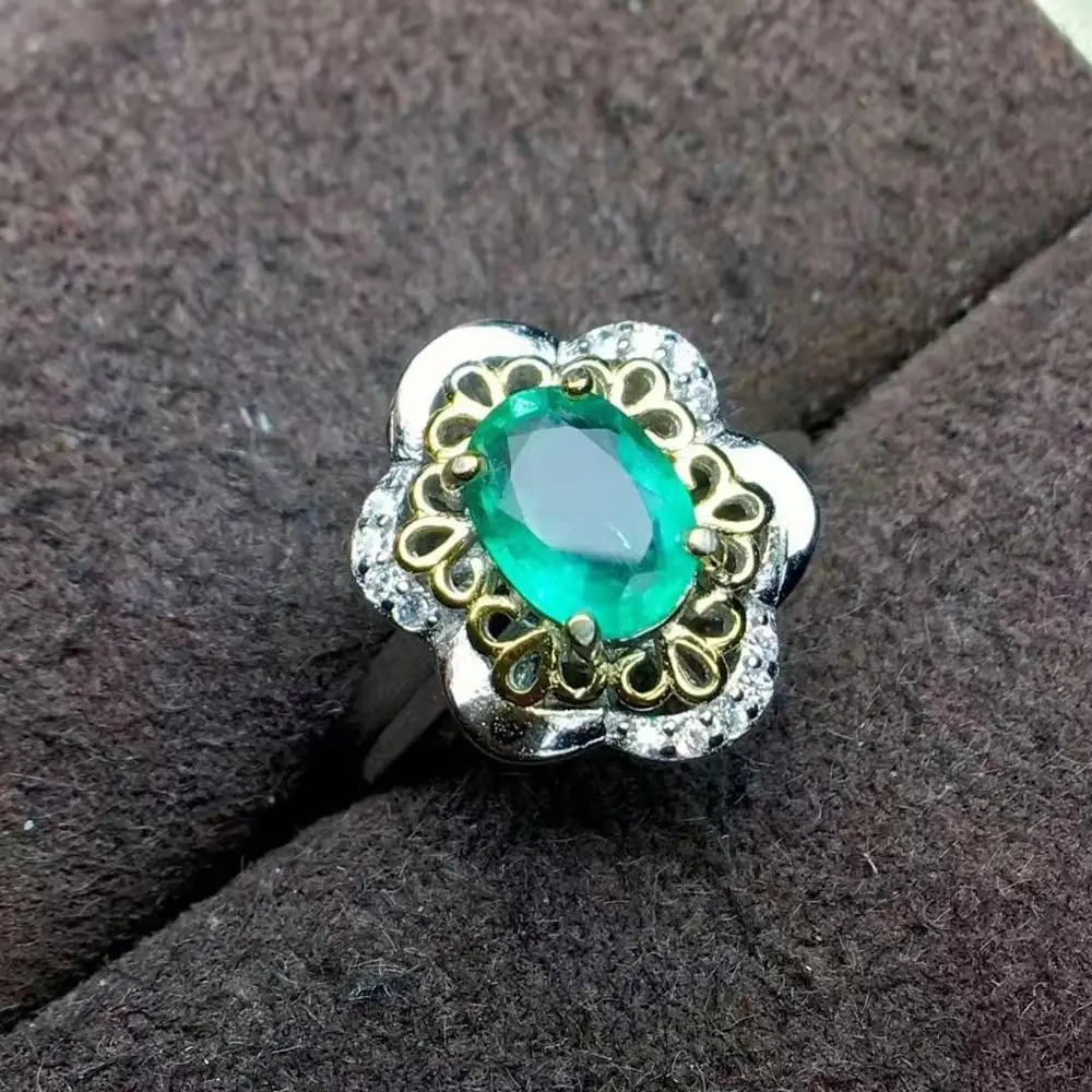 Набор из колье и кольца с подвеской в виде натурального изумруда Серебро S925 пробы