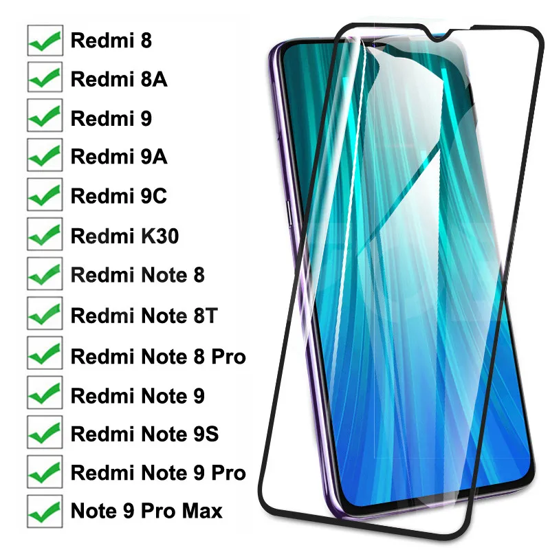 9D закаленное стекло для Xiaomi Redmi 8 8A 9 9A 9C K30 Защитная пленка экрана Note 9S 8T Pro
