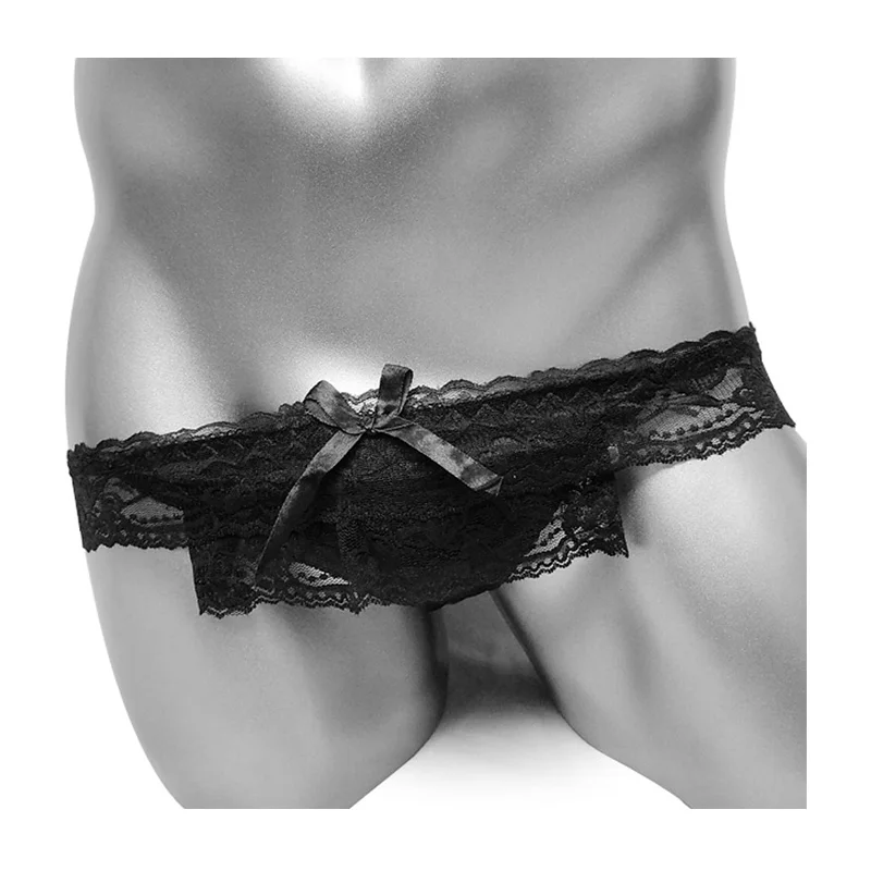

Satin Mens Sissy Lingerie Panties Underwear Brand Gay Male Sexy Panties Ruffle Lace Satin Bikini with Bowknot Men Underpants