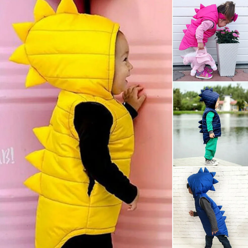 Зимний детский жилет с динозавром для маленьких девочек и мальчиков Теплая