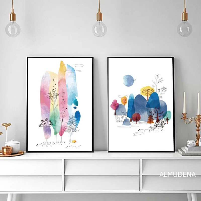 

Nordic Poster Creative Ink Line Color Abstract Landscape Decor Painting Modern Home Decoration Living Room Canvas Wall Art