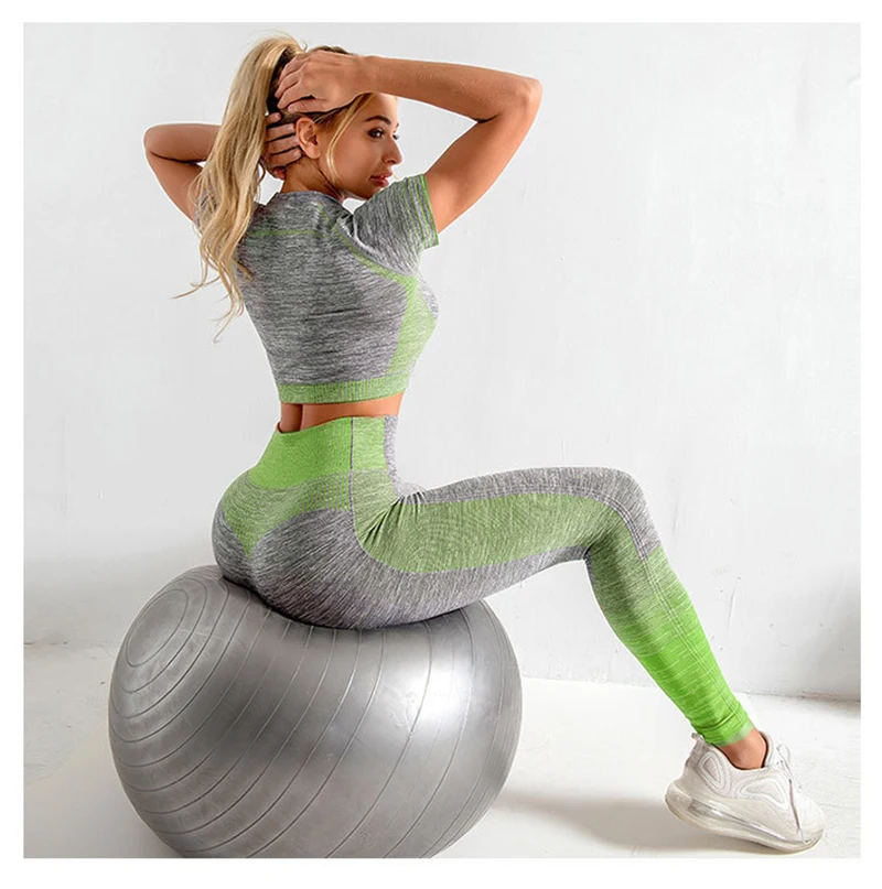 

Two Piece Set Women Seamless Oufit Set Fitness Sports Suits Gym Clothing High Waist Running Leggings Workout Pants Shirts