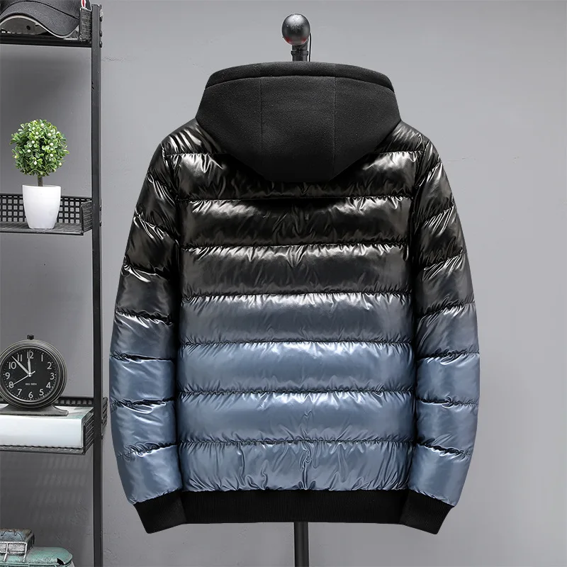 Men's Fashion Gradient Color Detachable Hooded Padded Jacket Youth Tide Brand Ins Baseball Uniform Jacke Winter Coat Men