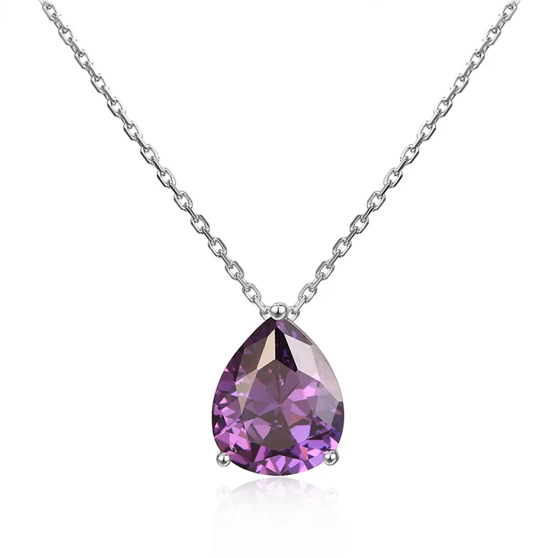 Amethyst Настоящее Стерлинговое Серебро, ожерелья 925 для женщин, цепочка, декабрский камень, кубический цирконий, ожерелье, аметист, воротник, подвеска, ювелирное изделие - Цвет камня: Amethyst