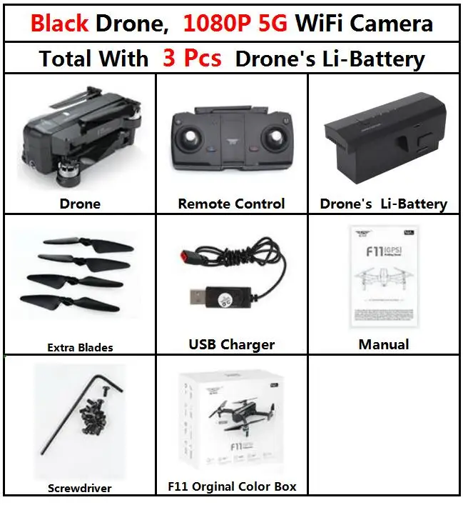 F11 1080P 3b BOX SJRC F11 PRO бесщеточный gps RC складной Дрон Квадрокоптер вертолет с Wi-Fi FPV 1080 P/2 K HD камера 25 минут время полета - Цвет: F11 1080P 3b BOX