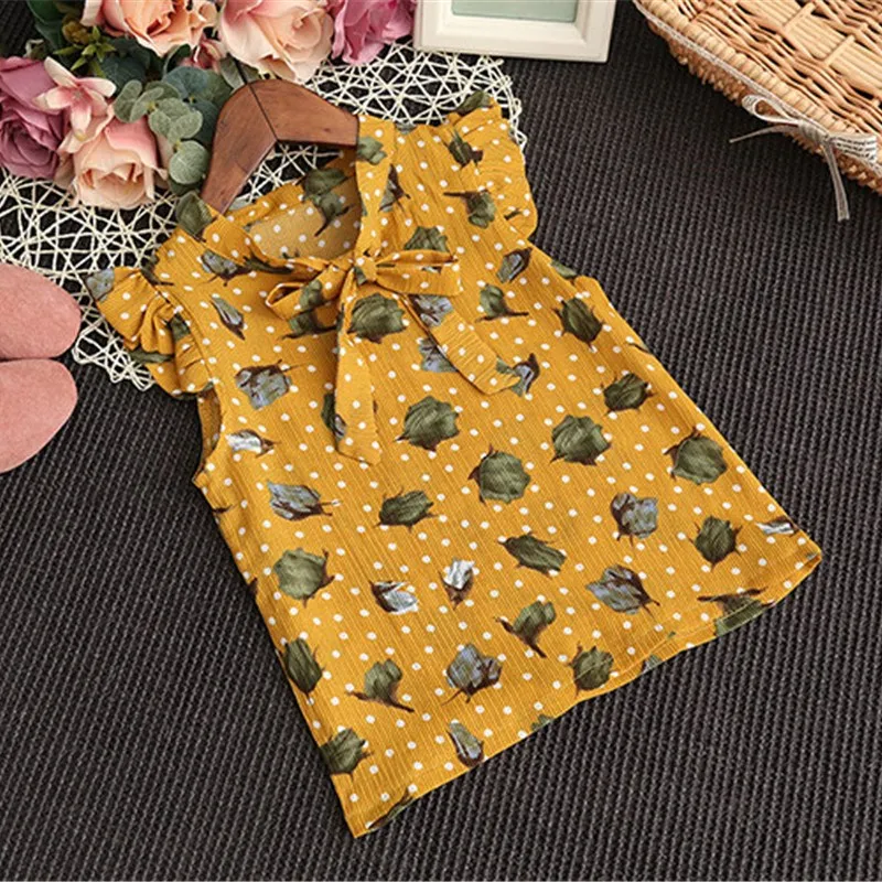 Комплекты одежды в стиле ретро с цветочным принтом для девочек Новинка лета 2018