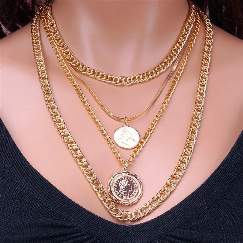 

Vintage Boho Multilevel Gold Coin Chain Necklace for Women Wedding Punk Snake Chain Pendant Necklaces Party Jewelry Gift