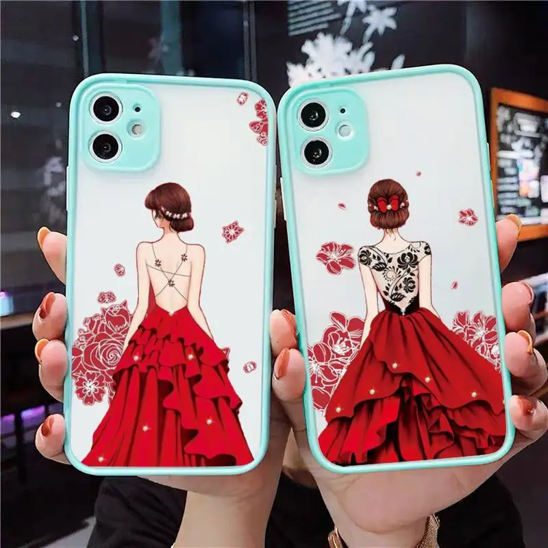 

Dress wedding girl Phone Case Matte Transparent for iPhone 7 8 11 12 s mini pro X XS XR MAX Plus cover funda
