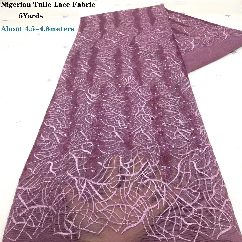

African Lace Fabric 2021 High Quality Sequins Lace French Nigerian Tulle Lace Fabrics For Party Dress Sewing