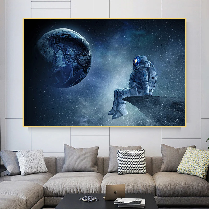 

Modern Art Lonely Astronaut Sitting In Space Canvas Painting Posters and Prints Wall Art Pictures for Room Decor Cuadros