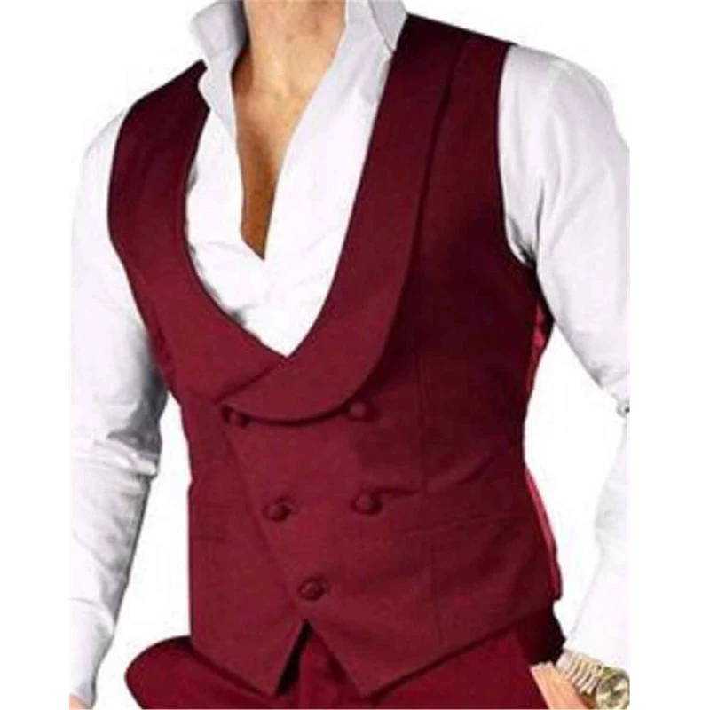 

Двубортный бордовый жилет для шафера, воротник-шаль, индивидуальный цельный приталенный мужской жилет, мужской модный костюм