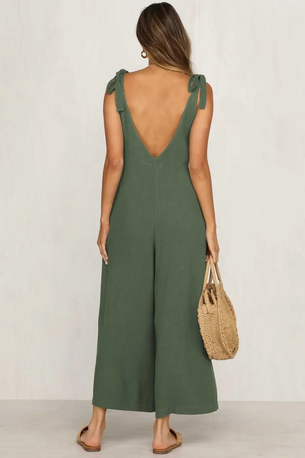 Rompers 2021 Summer new Women Casual Loose Linen Cotton Jumpsuit Sleeveless Backless Playsuit Trousers Overalls