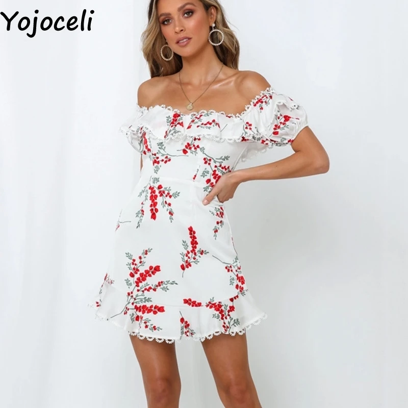 Yojoceli сексуальная с открытыми плечами и принтом кружевная бахрома платье для