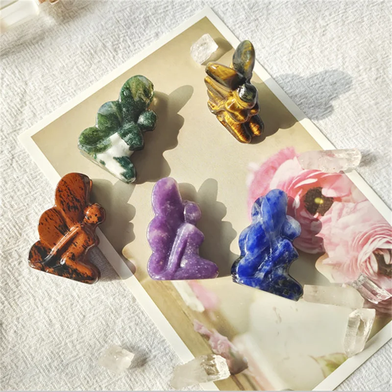 

Natural Stones Quartz Crystals Butterfly Fairy Carved Gemstones Healing Reiki Home Decoration