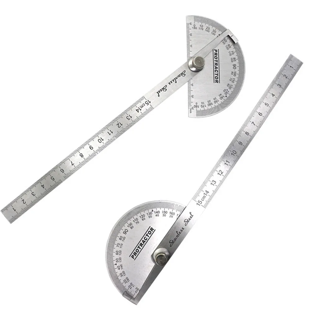 

Stainless Steel Protractor Round Head Rotary Angle Rule Multifunction Metal Arm Ruler Adjustable Mathematics Measuring Tools