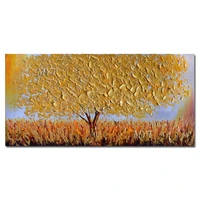 modern palette knife heavy textured golden tree canvas paintings hand painted oil painting thick acrylic art picture wall decor