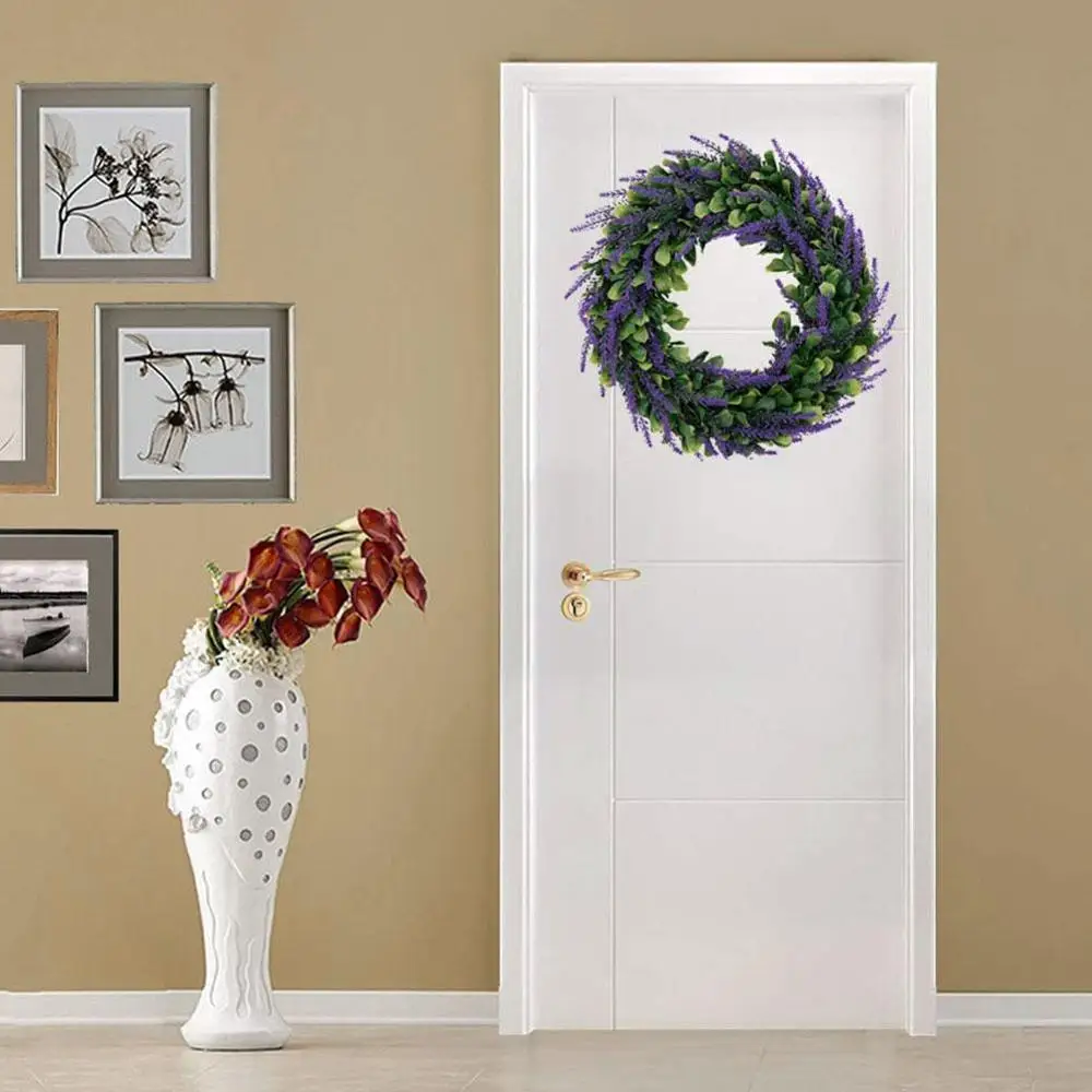 Искусственный венок на дверь диаметром 17 дюймов, лаванда, весна, круглый, для декора дома, передняя часть T3T0.