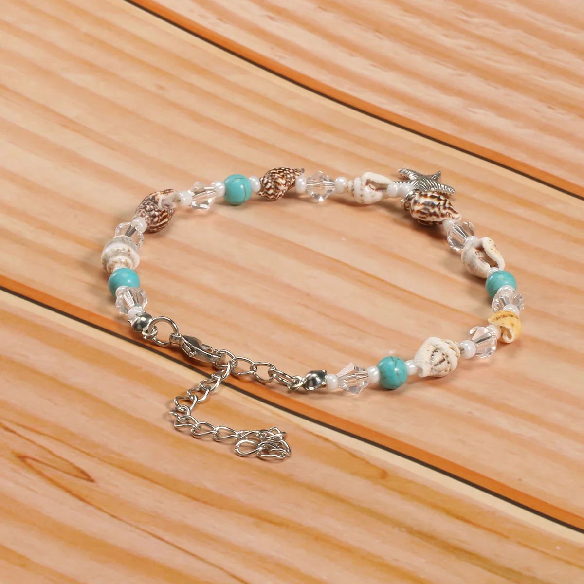 Цепочка на ногу из цинкового сплава с подвеской в виде морской улитки и звезды