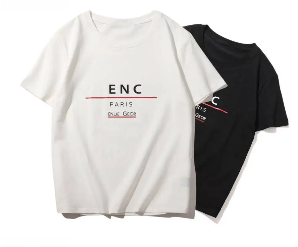 

2021 Summer New Men's Letter Printed Cotton Pullover Black And White Two-Color Simple American Street Short Sleeve Top