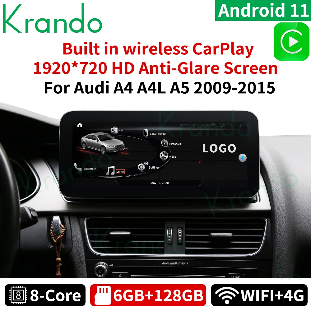 

Автомобильный радиоплеер Krando Android 11,0 10,25 ''RHD для Audi A4 A4L A5 2009-2015, GPS-навигация, беспроводной Carplay, правый руль