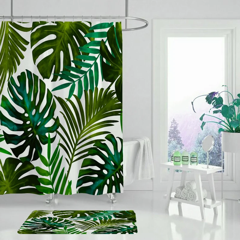 Занавески для душа с зелеными листьями тропические растения занавески ванной