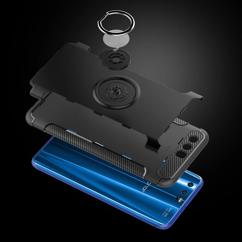Back Cover Huawei Honor 9 Stand Finger Ring Phone Case Honor9 STF-L09S STF-L09 Soft TPU and Hard PC Dual Protector Cases Fundas | Мобильные