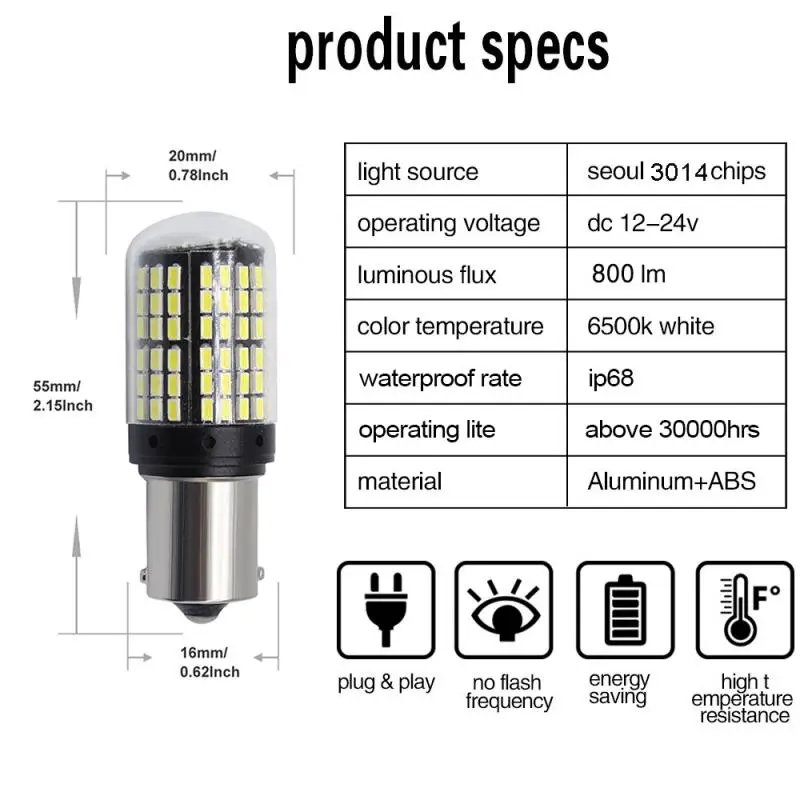 

2pc T20 7440 W21W LED Bulbs 3014 144 Smd Led CanBus No Error 1156 BA15S P21W Led Lamp For Turn Signal No Flash LED Lamp