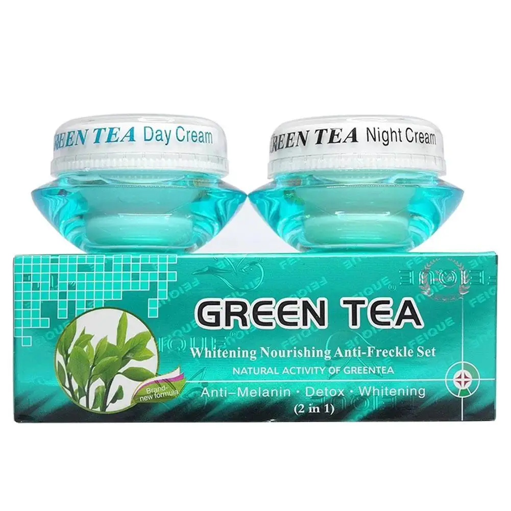 

2pcs Green Tea Cream Set Whitening Nourishing Anti-freckle Natural Activity Plant Extracts Day And Night Creams Freckle Removal