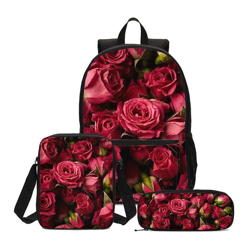 New Fashion Children School Bags Teenager Girls Printing Mochila Backpacks 3pcs/Set Rose Bookbag Kids Travel Shoulder Bag | Багаж и сумки