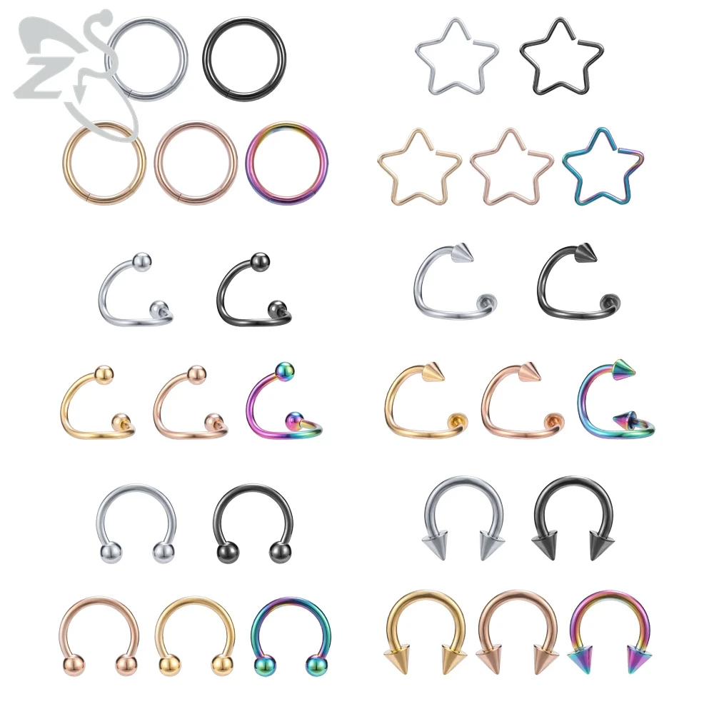 

ZS 5pcs/Lot 16G Star Round Nose Ring Stainless Steel Nose Clicker Ear Cartilage Tragus Helix Lip Piercing Unisex Body Jewelry