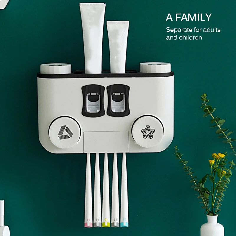 

Automatic Toothpaste Dispenser Dust-proof Toothbrush Holder Non-Punch Wall Mounted Storage Shelf Household Bathroom Accessories
