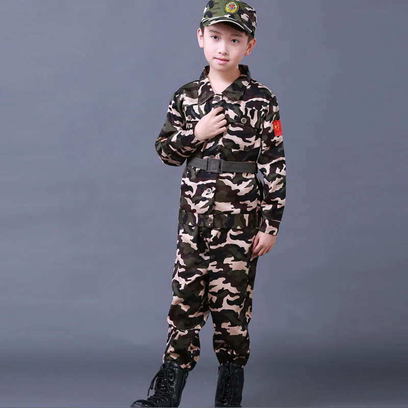 Disfraz de soldado del ejército para niños, de camuflaje uniforme militar, chaquetas de entrenamiento de combate, 100-180cm, 3 uds.